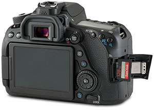 Canon 80D with SD card door open