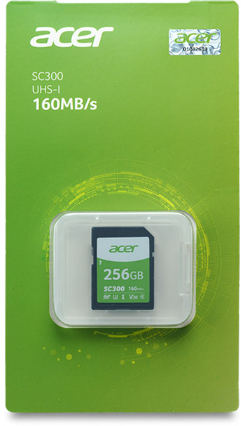 Acer SC300 UHS-I U3 V30 256GB SDXC card package