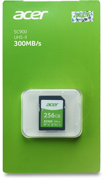 Acer SC900 UHS-II U3 V90 256GB SDXC card package
