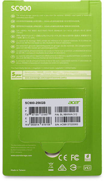 Acer SC900 UHS-II U3 V90 256GB SDXC card package back