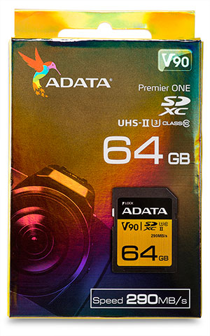 AData Premier One 64GB SDXC Memory Card Package front