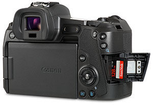 Canon EOS R UHS-II SD card door open