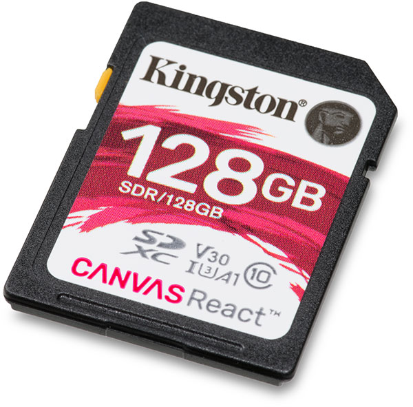 Kingston Canvas React UHS-I U3 V30 128GB SDXC Memory Card Front