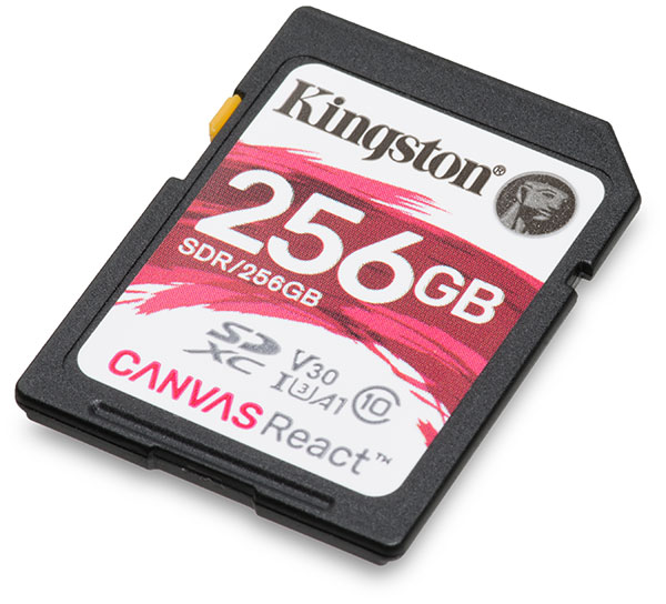 Kingston Canvas React UHS-I U3 V30 256GB SDXC Memory Card Front