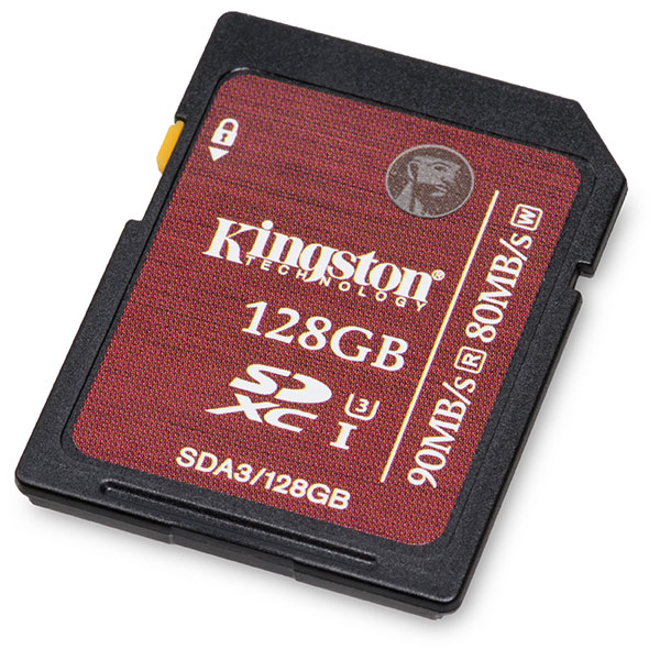 Kingston UHS-I Speed Class 3 U3 90/80 MB/s 128GB SDXC Memory Card Front
