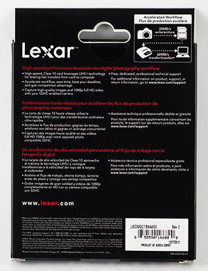 Lexar Professional 600x 32GB SDHC Memory Card Package Back