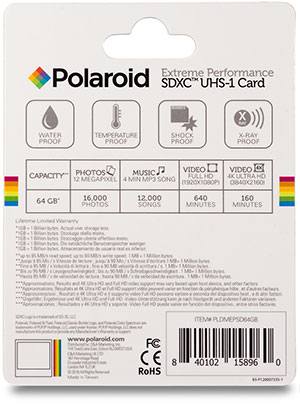 Polaroid Extreme Performance UHS-I U3 64GB SDXC Memory Card Package
