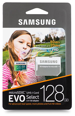 Samsung EVO Select microSDXC 128GB package