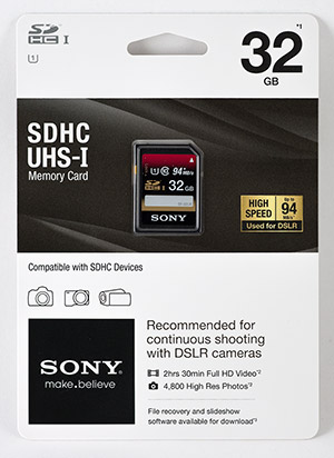 Sony 32GB SDHC Memory Card Package Front