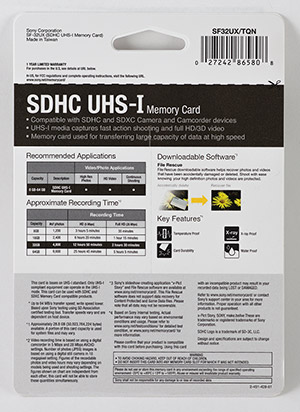 Sony 32GB SDHC Memory Card Package Back