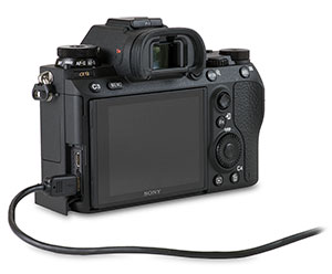 Sony A9 with USB 2.0 Cable in camera USB Port for transferring images