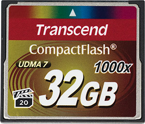 Transcend 1000x 32GB CompactFlash Memory Card Front